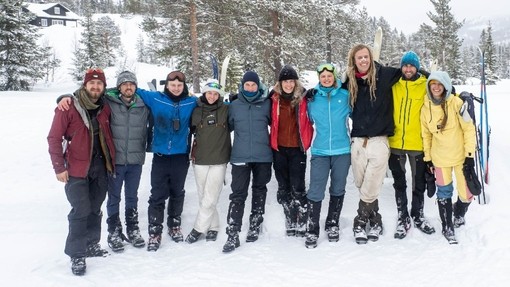 A group of students enjoying in the snow in Norway 